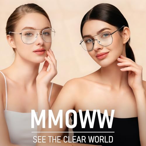 MMOWW 3 Pack Aviator Reading Glasses for Women Men Double Bridge Metal Frame Spring Hinges Blue Light Blocking Readers