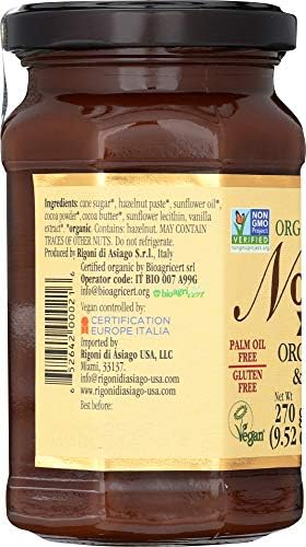 Rigoni Di Asiago Nocciolata DAIRY FREE Organic Hazelnut & Cocoa Spread, 8.82 oz Jar (Hazelnut Cocoa, 2 Pack)