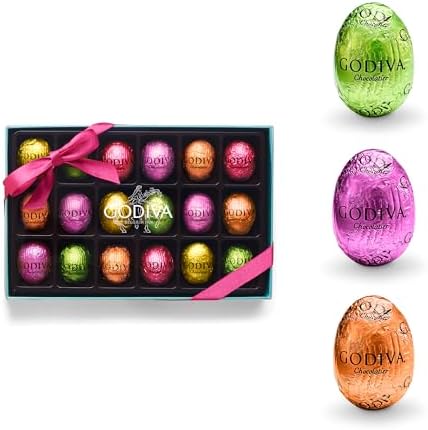 Godiva Chocolate Easter Egg Gift Box, Assorted Milk & Dark Chocolate Mini Eggs, Foil-Wrapped Gourmet Easter Chocolate Gifts, Kosher, 18 Pc