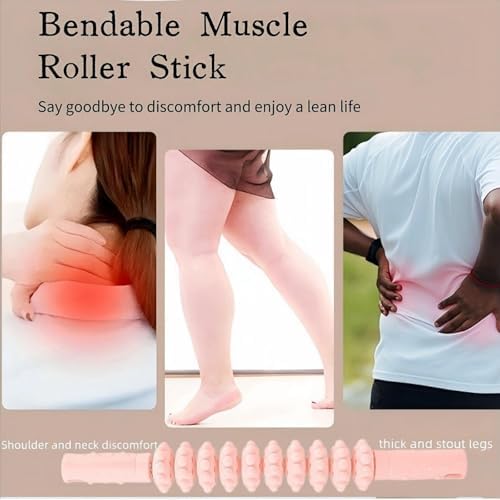 Muscle Roller Stick, 10 Rollers, 180-Degree Bendable Design, Fascia Massage Tool for Legs and Back Recovery