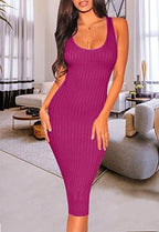 Women's Sexy Bodycon Tank Dresses Sleeveless Ribbed Knit Midi Club Dresses