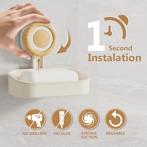 Double Layer Soap Dish for Shower 2 Pack, Wall Mounted Bar Soap Holder Suction Cup 2 Layer Self Draining Soap Case Sponge Holder for Shower Bathroom, Tub and Kitchen Sink, Drill-Free Tray