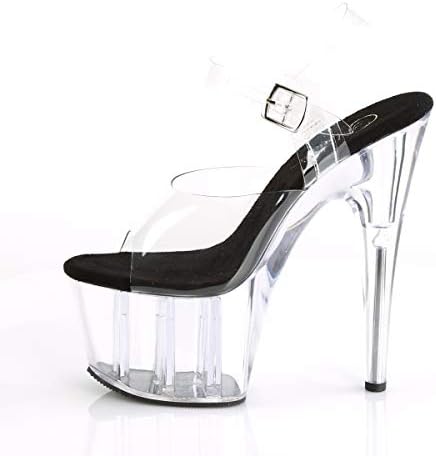 Pleaser Women's ADORE-708 Sandal, clr-blk/clr, 12 M US