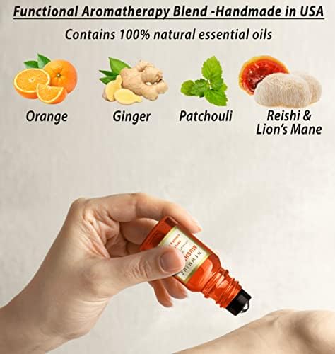 Roll-On Essential Oil Blends Focus Memory Concentration Orange Ginger Patchouli & Ease destress Hemp Peppermint Eucalyptus Clove and Arnica, Pack of 2