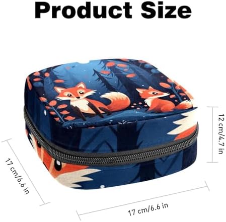 Period Bag,Sanitary Napkin Storage Bag,Foxes Trees and Leaves,Tampon Bag for Purse