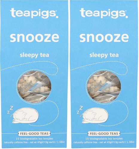 teapigs Snooze Sleepy Tea Bags, 15 Count, Herbal Blend of Apple, Lavender & Chamomile, Calming Organic Herbal Tea (Pack of 2)