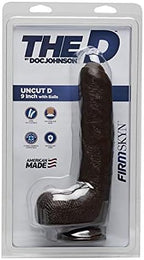 Doc Johnson The D - Uncut D - 9 Inch with Balls - FIRMSKYN - 8.75" Long and 1.75" Wide - Suction Cup Base - O-Ring Harness Compatible Dildo - for Adults Only, Chocolate