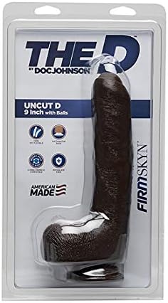 Doc Johnson The D - Uncut D - 9 Inch with Balls - FIRMSKYN - 8.75" Long and 1.75" Wide - Suction Cup Base - O-Ring Harness Compatible Dildo - for Adults Only, Chocolate