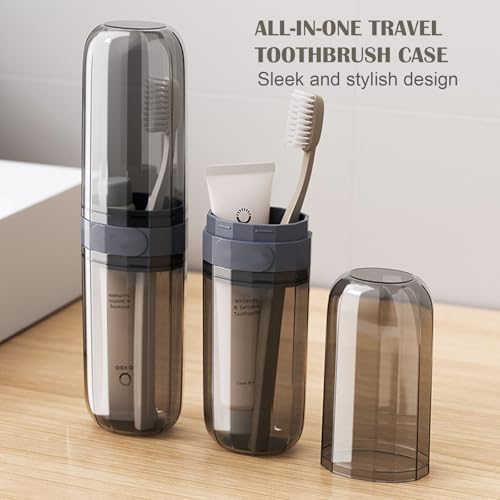 2-in-1 Toothbrush Travel Case, Portable Travel Toothbrush and Toothpaste Holders with Rinse Cup, Slim Clear Toothbrush Case for Traveling Camping School Dorm Bathroom