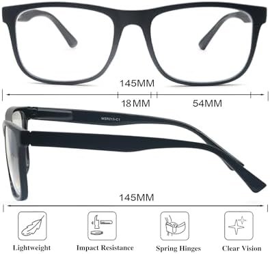 Large Reading Glasses Mens Oversized Wide Readers +1.50 Lightweight Square Magnifying Cheaters Glasses for Men W/Big Head 4 Pack