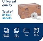 Tork OptiCore Mid-size Toilet Paper Roll White T11, Universal, 2-ply, 36 x 865 sheets, 161990