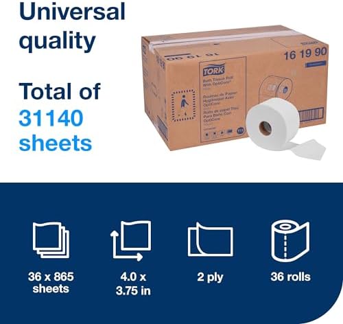 Tork OptiCore Mid-size Toilet Paper Roll White T11, Universal, 2-ply, 36 x 865 sheets, 161990