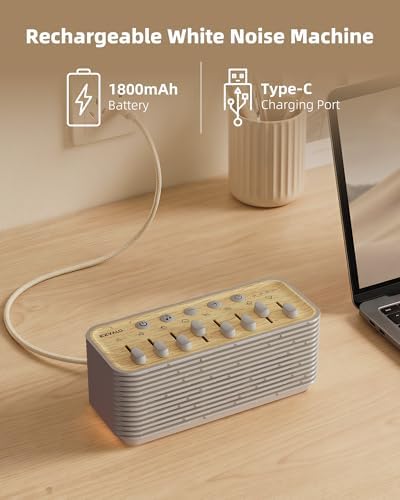 Sound Machine, White Noise Machine for Sleeping, 255+ Sound Combinations, Rechargeable, Breathing Light, Bluetooth Speaker, Sleep Timer, Bedroom Living Room Home Office Travel, for Baby Kids Adults