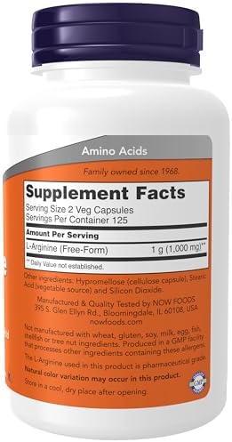 NOW Foods Supplements, L-Arginine 500 mg, Nitric Oxide Precursor*, Amino Acid, 250 Veg Capsules