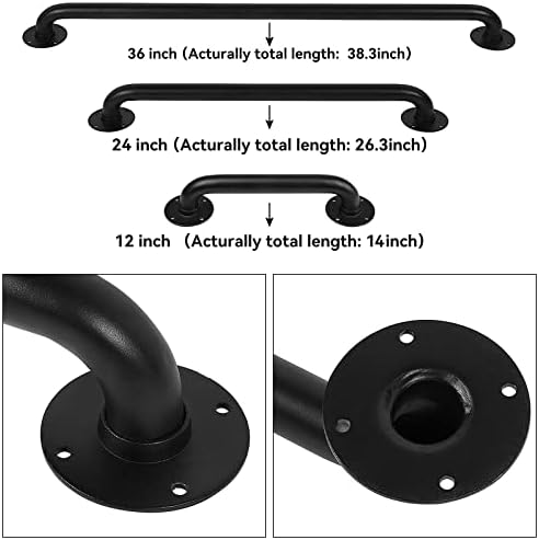 2FT Black Wall Mount Hand Rails for Indoor Stairs, 24 Inch Interior Staircase Handrail, Outdoor Metal Stair Railing for Exterior Steps, Banister Deck Rails,Safety Grab Bar for Elderly
