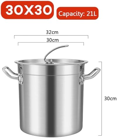 Stainless Steel Thickened Soup Pot with Lid,Food Grade Large Capacity Soup Bucket,Oil Bucket/Boiling Water Bucket/Rice Bucket Commercial,One Color-21L