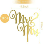 Totelux 2pcs Mr and Mrs Cake Toppers Acrylic Wedding Cake Toppers Gold Cake Pick for Bride Shower Anniversary Celebration Engagement Birthday Party Decorations Supplies
