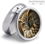 Small Travel Pill Case, Round Metal Pill Box for Pocket Purse, 3 Compartment Portable Pill Holder, Mini Pill Organizer for Travel or Daily - Owl