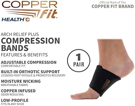 Copper Fit CFACBP Health Unisex Arch Relief Plus with Built-In Orthotic Support, Black