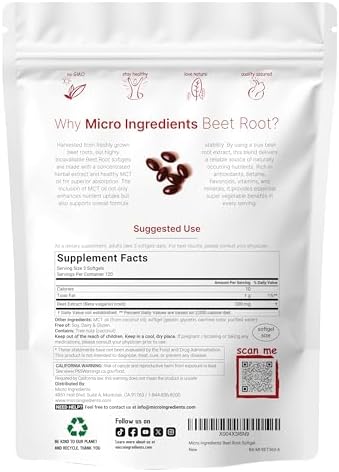 Micro Ingredients Beet Root | 360 Softgels with MCT Oil | Highly Bioavailable | Max Strength | Super Beets Supplements | Fresh Beetroot Extract