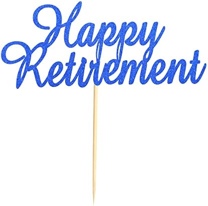 Happy Retirement Cake Topper Retired Cake Pick Retirement Theme Birthday Party Cake Decorations Supplies - Dark Bule Glitter