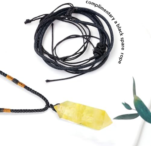 Runyangshi Citrine Healing Crystal Pendants, Double Pointed Natural Crystal Quartz Necklace 6 Faceted Chakra Crystal Wand Stone