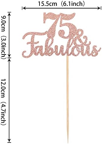 1 PCS 75 & Fabulous Cake Topper Glitter Seventy Five and Fabulous Cake Toppers Happy 75th Birthday Cake Pick for 75th Wedding Anniversary Birthday Party Cake Decorations Supplies Rose Gold