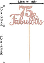 1 PCS 75 & Fabulous Cake Topper Glitter Seventy Five and Fabulous Cake Toppers Happy 75th Birthday Cake Pick for 75th Wedding Anniversary Birthday Party Cake Decorations Supplies Rose Gold