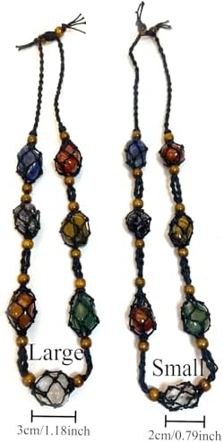 7 Chakra Crystal Healing Stone Set,Handmade Rope Adjustable Cord Cage with Real Natural Crystals,Spiritual Gift for Women, Yoga, Meditation (Small)