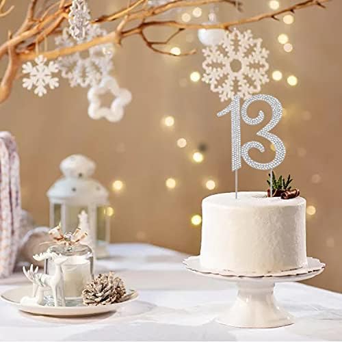 Honbay 13 Birthday Cake Topper Sparkly Bling Alloy Crystal Rhinestones Cake Topper Cake Decoration for 13th Birthday or Anniversary Party (Silver)