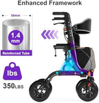 Aojin Rollator Walker for Seniors with Seat, Lightweight & Foldable, 8" All-Terrain Wheels, 18" Big Seat, 6-Level Adjustable Height Rolling Walker, 350 lb Capacity, Purple