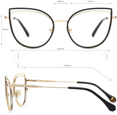 Firmoo Blue Light Blocking Glasses for Woman Cat Eye Glasses Metall Frame