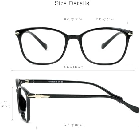 VisionGlobal Blue Light Blocking Glasses for Women Men, Computer Reading, TV Glasses, Stylish Square Frame(Black,+1.25 Magnification)