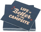 Camco Life is Better at The Campsite Paper Napkins | Features a Dark Blue with Red Retro Stars and Large Tan "Life is Better at The Campsite" Design | 30-Count (53496)