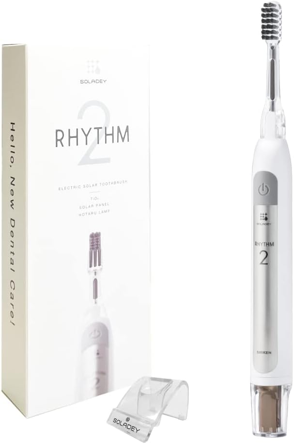 Soladey SoladeyRhythm2, Ionic Power Electric Toothbrush, Solar Panels and TiO2 Semiconductor (Snow White), Ready to use Ionic Toothbrush
