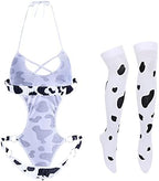 FYMNSI Women Sexy Milk Cow Lingerie Set Anime Maid Cosplay Costume Mini Bikini Bra Bodysuit with Bell Choker Stockings Outfit