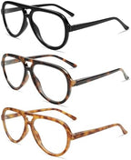 AMOMOMA 3 Pack Retro Oversized Aviator Reading Glasses for Women Men,Classic Large Reader Blue Light Computer Frame AM6111