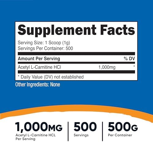 Nutricost Acetyl L-Carnitine (ALCAR) 500 Grams - 1000mg Per Serving - Pure Acetyl L-Carnitine Powder