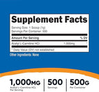 Nutricost Acetyl L-Carnitine (ALCAR) 500 Grams - 1000mg Per Serving - Pure Acetyl L-Carnitine Powder