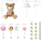 Bear Cake Toppers Bear Balls Cake Decorations with Stars Clouds Cake Toppers for Boy Girl Baby Shower Birthday Party Decorations (Pink Bear Set)