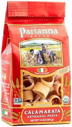Partanna Organic Premium Calamarata Italian Artisanal Pasta- Bronze Cut - Durum Wheat Semolina- -Slow Dried -NON-GMO- Made in Italy- 14 oz