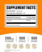 BulkSupplements.com Caffeine 200mg Capsules - Supplement for Energy Boost, Caffeine Pills 200mg - Gluten Free, 1 Capsule per Serving, 500 Count (Pack of 1)