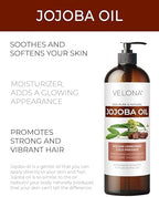 velona Jojoba Oil - 8 Fl Oz (With Pump) | 100% Pure and Natural | Golden, Unrefined, Cold Pressed, Hexane Free | Moisturizing Face, Hair, Body, Skin Care