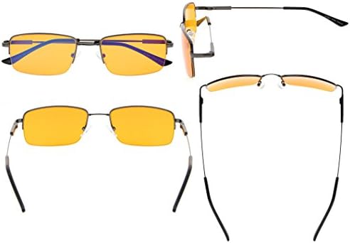 Eyekepper Computer Reading Glasses-Better Sleep Readers-97% Blue Light Blocking-Memory Titanium Half-Rim Men, Dark Orange Tinted Lens(Gunmetal, 2.00)