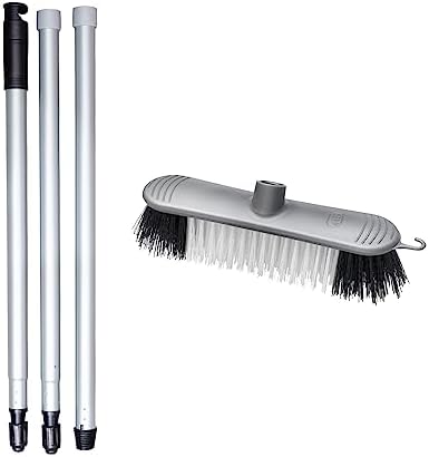 Addis Indoor Plastic Sweeping Broom with Soft Nylon bristles & 3pcs Easy Assemble Metal Handle, Metallic Grey