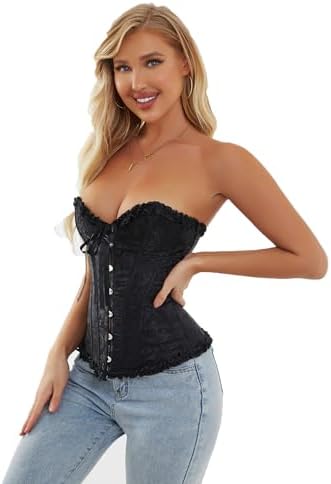 SHYMMUO Corset Tops for Women Sexy Overbust Bustier Lace Up Strapless Party Club Fairycore Renaissance Halloween Costume