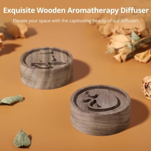 Wooden Diffuser Essential Oil 2 Pcs, Wood Walnut Diffuser, Diffuser Aromatherapy, Round Small Diffuser, Diffuser Wood Car, Freshener Air Desktop for Home, Offices, Yoga, Sauna, Spa