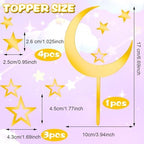 Moon Star Cake Toppers Acrylic Cake Decorations Twinkle Twinkle Little Star Celestial Cake Charms Mirror Gold for Over the Moon Baby Shower Wedding Birthday Party