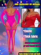 Womens Sexy Full Fishnet Bodysuit, One Piece Mesh Lace Jumpsuit Body Stockings, Rave Club Poster Exotic Dancer Outfit