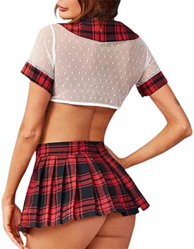 School Girl Lingerie for Women Sexy Naughty Schoolgirl Cosplay Roleplay Outfits Set Nightwear with Plaid Mini Skirt